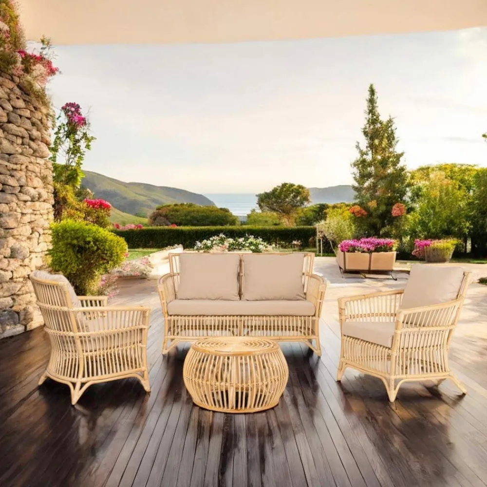 Viadurini in the Garden Garten Beistelltisch-Outdoor-Couchtisch aus natürlichem Rattan, komplett von Hand geflochten - Bellaria