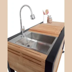 Viadurini in the Garden Outdoor Küchen-Outdoor-Küche 140x65x93 cm aus massivem Teakholz und Aluminium - Convivial