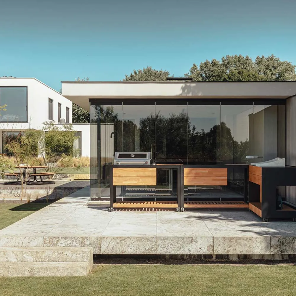 Viadurini in the Garden Outdoor Küchen-Outdoor-Küche 140x65x93 cm aus massivem Teakholz und Aluminium - Convivial