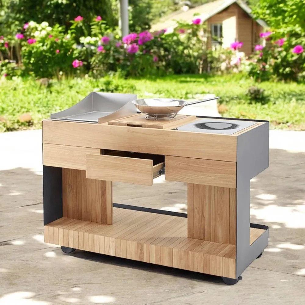 Viadurini in the Garden Outdoor Küchen-Outdoor-Küche 141x70x93 cm aus massivem Teakholz und Aluminium - Stilosa