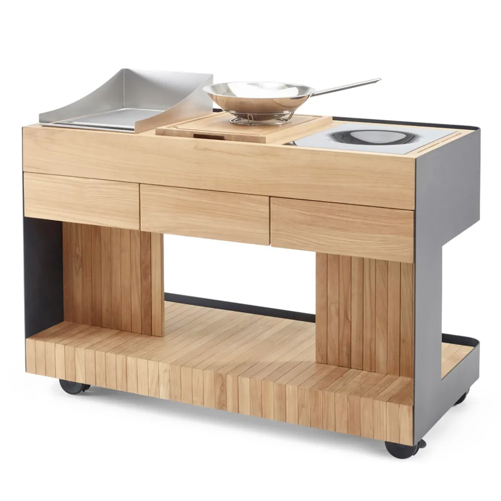 Viadurini in the Garden Outdoor Küchen-Outdoor-Küche 141x70x93 cm aus massivem Teakholz und Aluminium - Stilosa