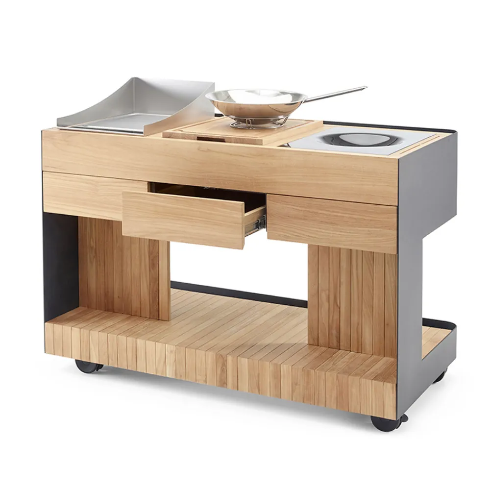 Viadurini in the Garden Outdoor Küchen-Outdoor-Küche 141x70x93 cm aus massivem Teakholz und Aluminium - Stilosa