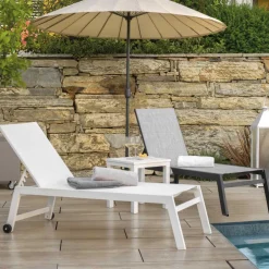 Viadurini in the Garden Sonnenliegen-Outdoor-Liege aus Aluminium und Textilene mit 2 Rädern - Kostüm