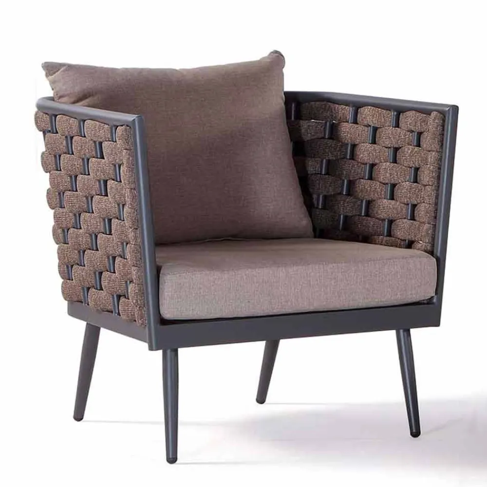 Viadurini in the Garden Metallsessel-Outdoor-Sessel aus Aluminium und Seil mit Stoffkissen - Rasti