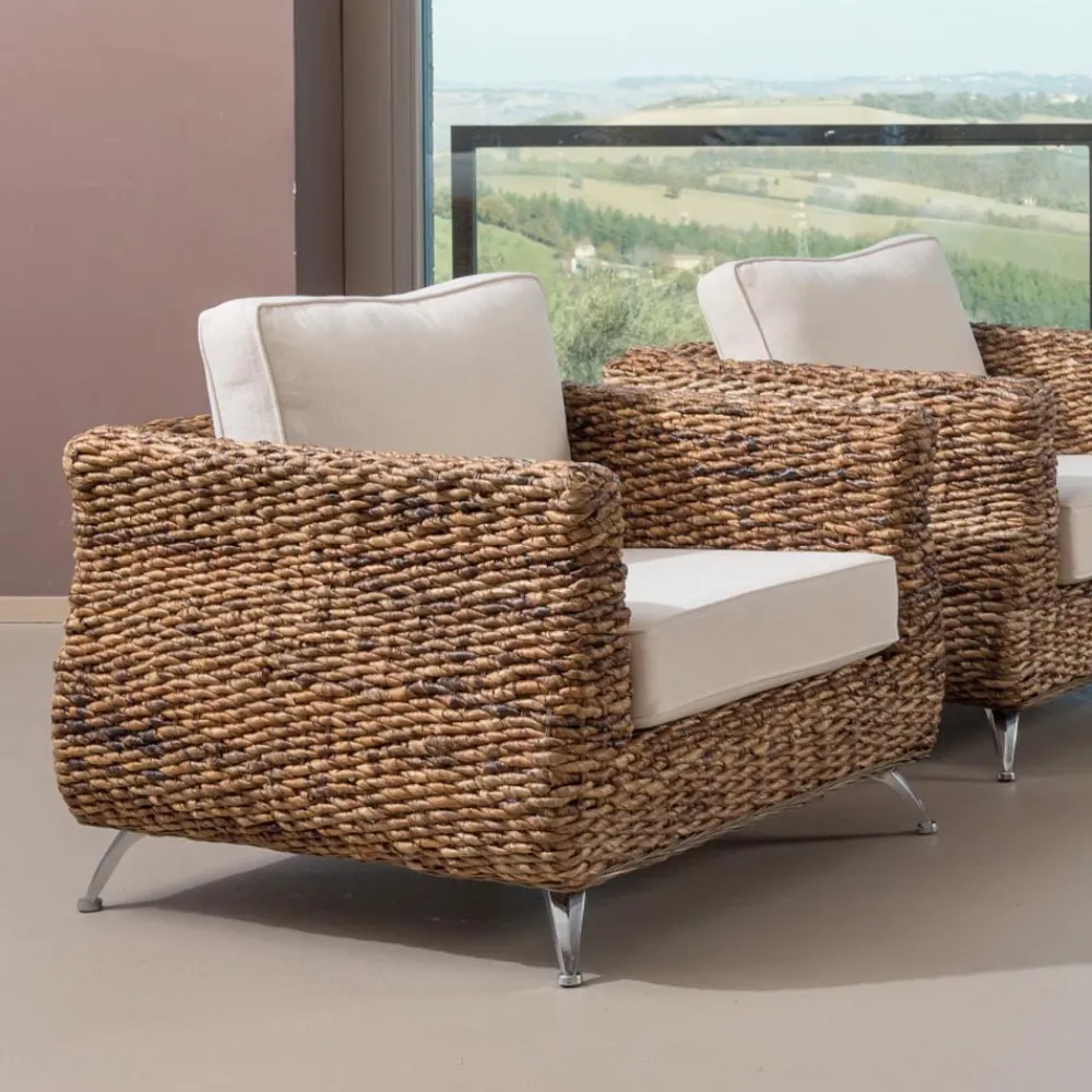 Viadurini in the Garden Sessel Rattan-Outdoor-Sessel aus Bananengeflecht mit Kissen - Legolas