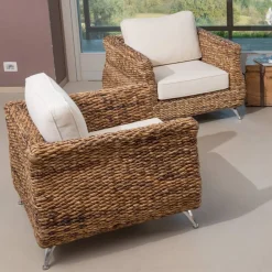 Viadurini in the Garden Sessel Rattan-Outdoor-Sessel aus Bananengeflecht mit Kissen - Legolas