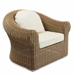 Viadurini in the Garden Sessel Rattan-Outdoor-Sessel aus gewebtem synthetischem Rattan und weißem oder Ecru-Stoff - Yves