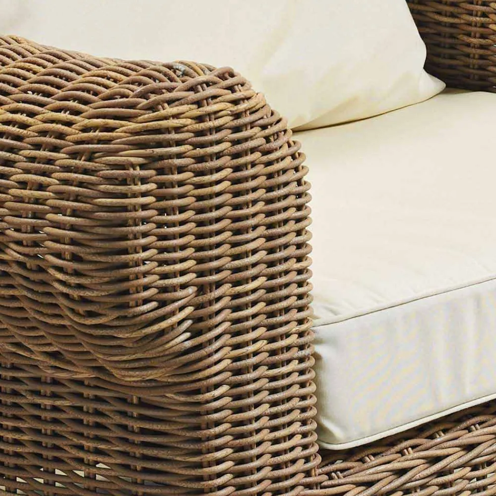 Viadurini in the Garden Sessel Rattan-Outdoor-Sessel aus gewebtem synthetischem Rattan und weißem oder Ecru-Stoff - Yves