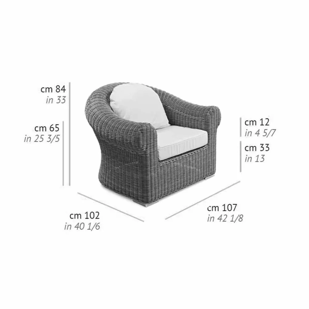 Viadurini in the Garden Sessel Rattan-Outdoor-Sessel aus gewebtem synthetischem Rattan und weißem oder Ecru-Stoff - Yves