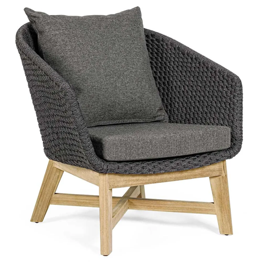 Viadurini in the Garden Holzsessel-Outdoor-Sessel aus gewebtem Seil und Teakholz, Homemotion - Callum