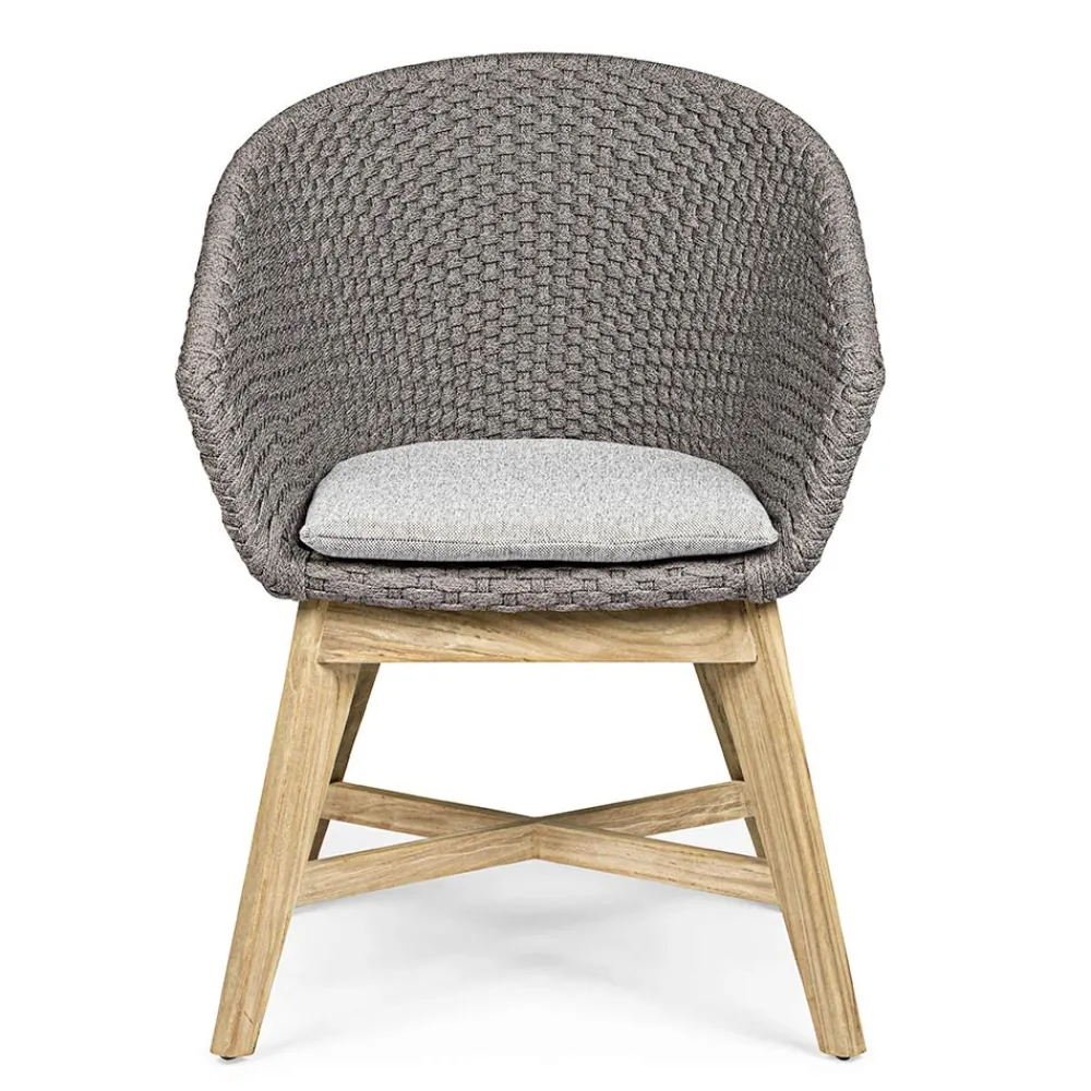 Viadurini in the Garden Holzsessel-Outdoor-Sessel aus Holz und Seil mit Kissen, Homemotion, 2 Stück - Oskana