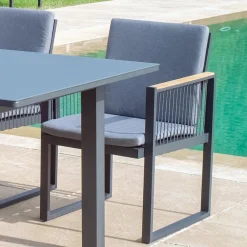 Viadurini in the Garden Metallsessel-Outdoor-Sessel aus lackiertem Aluminium mit Seeseil und Teakholz - Chase