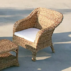 Viadurini in the Garden Sessel Rattan-Outdoor-Sessel aus natürlichem Bananengeflecht und ecrufarbenem Kissen - Dish