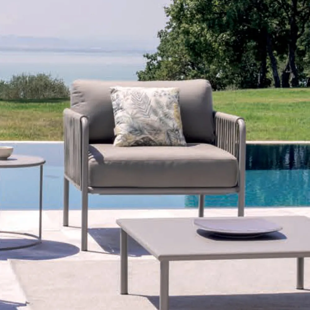 Viadurini in the Garden Metallsessel-Outdoor-Sessel aus Stahl und Seil mit Kissen Made in Italy - Helga