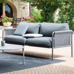 Viadurini in the Garden Gartensofas-Outdoor-Sofa aus Stahl und Seil in verschiedenen Größen mit Kissen Made in Italy - Helga