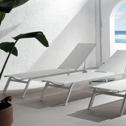 Viadurini in the Garden Sonnenliegen-Outdoor-Sonnenliege aus Aluminium und Textilene mit einziehbaren Rädern 2 Stück - Esel