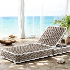 Viadurini in the Garden Sonnenliegen-Outdoor-Sonnenliege aus Aluminium und gewebtem Stoff mit Rädern - Reda