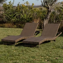 Viadurini in the Garden Sonnenliegen-Outdoor-Sonnenliege aus Polyrattan mit Rollen - Meredith