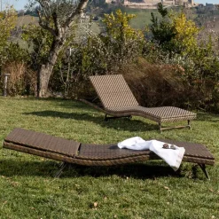 Viadurini in the Garden Sonnenliegen-Outdoor-Sonnenliege aus Polyrattan mit Rollen - Meredith