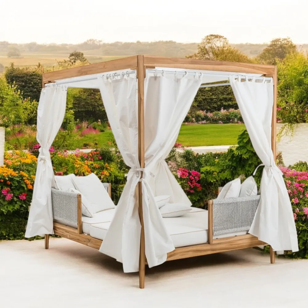 Viadurini in the Garden Sonnenliegen-Outdoor-Tagesbett aus Teakholz und Seilweberei - Arjuna