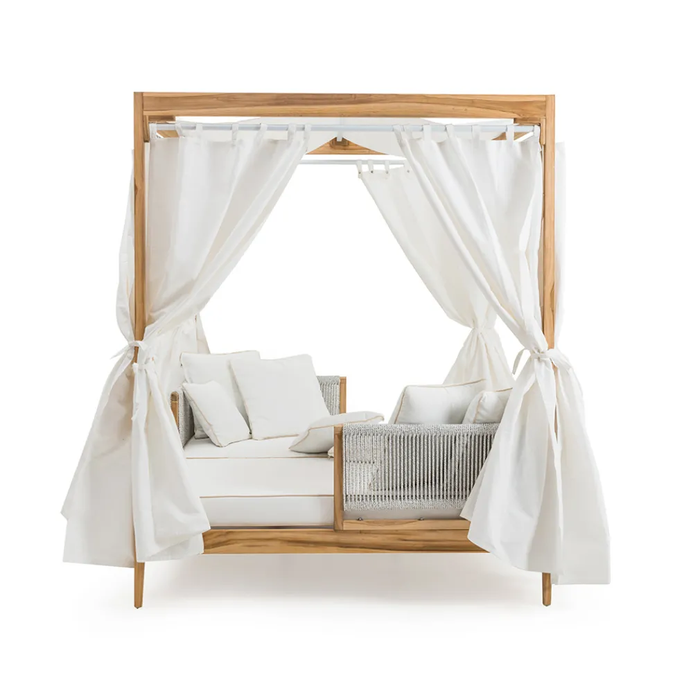 Viadurini in the Garden Sonnenliegen-Outdoor-Tagesbett aus Teakholz und Seilweberei - Arjuna