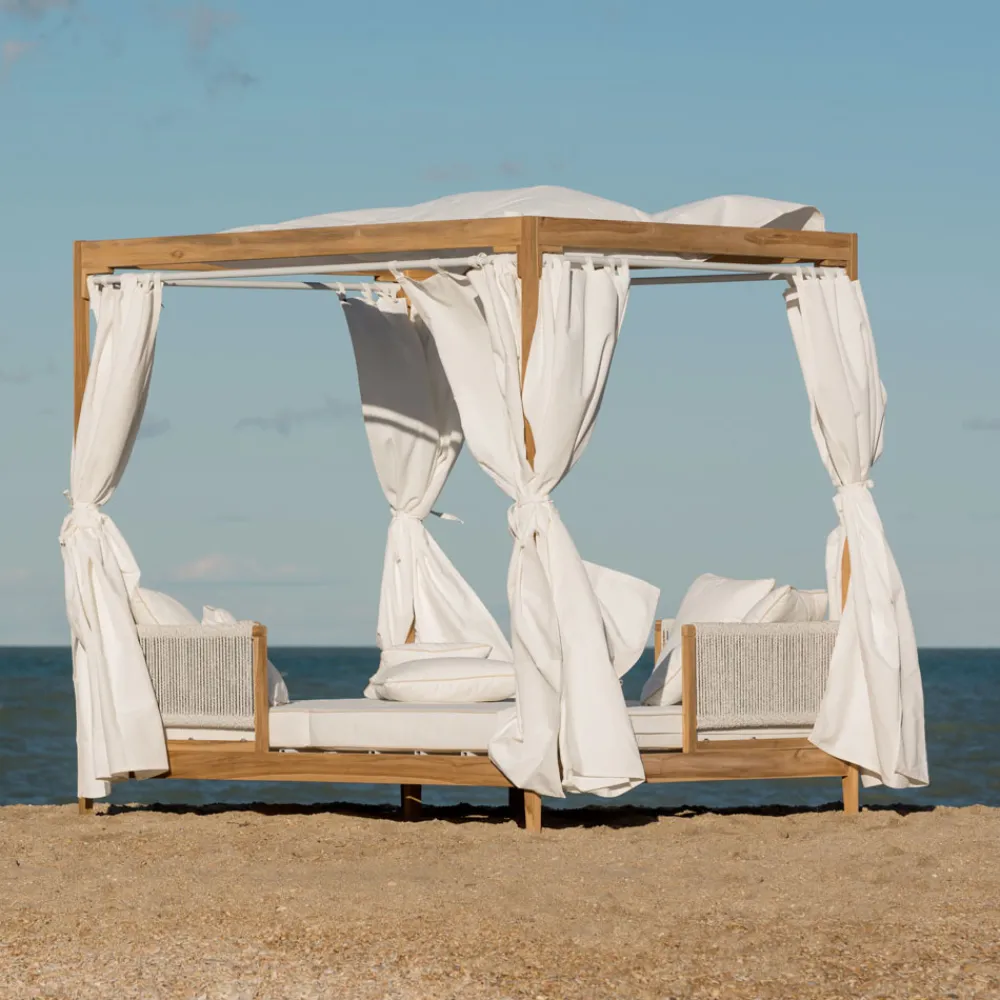 Viadurini in the Garden Sonnenliegen-Outdoor-Tagesbett aus Teakholz und Seilweberei - Arjuna