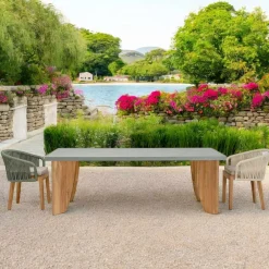 Viadurini Living Gartentische Aus Teakholz-Outdoor-Tisch aus Okumè-Mikrozement und Teakholz-Finish, hergestellt in Italien – Bleistift