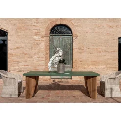 Viadurini Living Gartentische Aus Teakholz-Outdoor-Tisch aus Okumè-Mikrozement und Teakholz-Finish, hergestellt in Italien – Bleistift