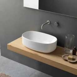 Viadurini Bathroom Keramikwaschbecken-Oval Modern und Design Arbeitsplatte Waschbecken in weißer Keramik - Ventori1