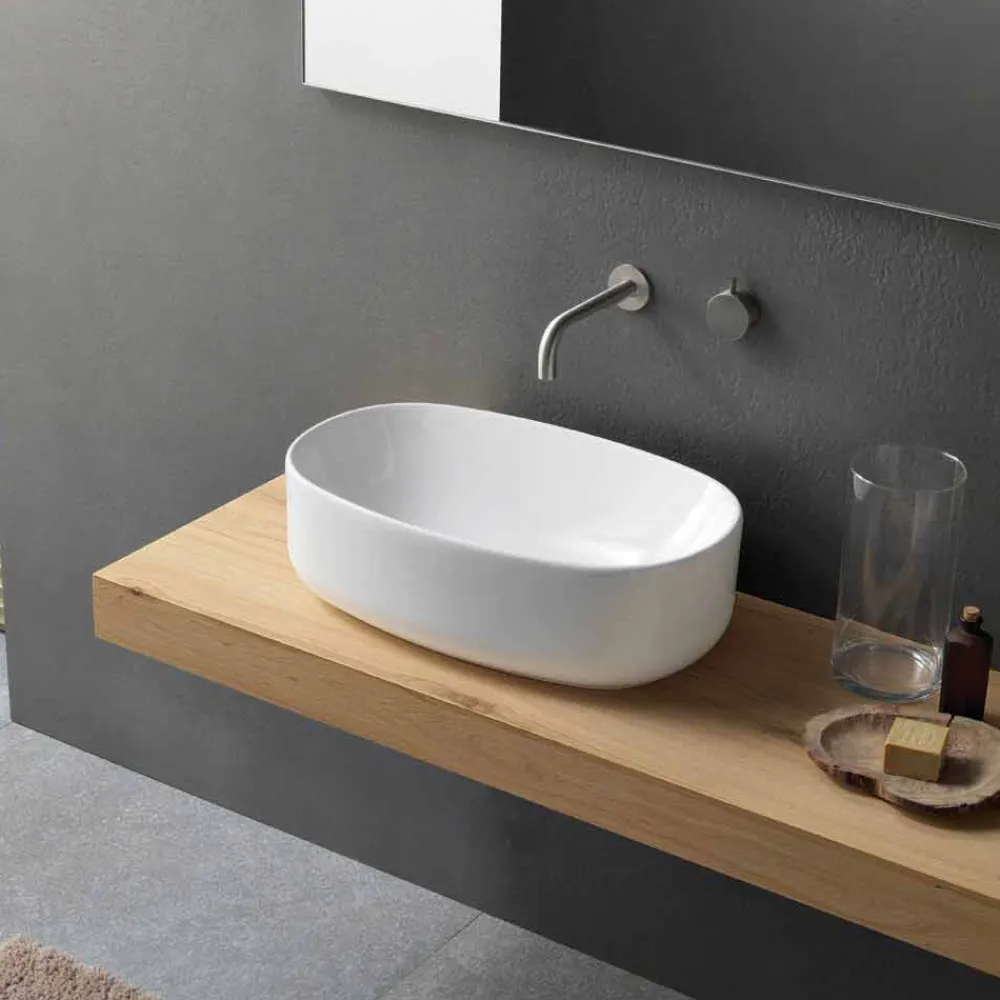 Viadurini Bathroom Keramikwaschbecken-Oval Modern und Design Arbeitsplatte Waschbecken in weißer Keramik - Ventori1