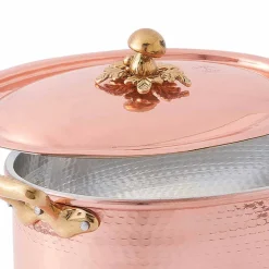 Viadurini Kitchen Kochgeschirr-Ovale handverzinnte Kupferkasserolle für Backofen und Deckel 31x22 cm - Mariag