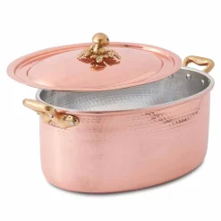 Viadurini Kitchen Kochgeschirr-Ovale handverzinnte Kupferkasserolle für Backofen und Deckel 27x20 cm - Mariag