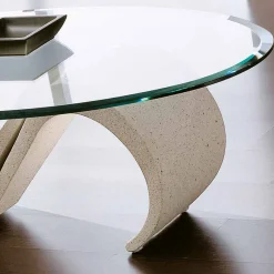 Viadurini Living Couchtische Aus Stein-Ovaler Couchtisch aus abgeschrägtem Glas und synthetischem Marmor Made in Italy - Barbera