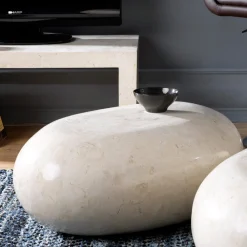 Viadurini Living Couchtische Aus Stein-Ovaler Couchtisch aus weißem Fossilstein – Alfred
