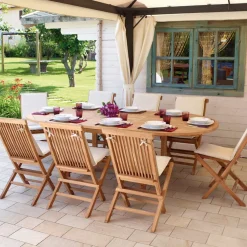 Viadurini in the Garden Gartentische Aus Teakholz-Ovaler Gartentisch ausziehbar auf 240 cm aus Teakholz - Ivy