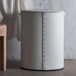 Limac Design Wäschekörbe-Ovaler Wäschekorb aus regeneriertem Riky-Leder, hergestellt in Italien