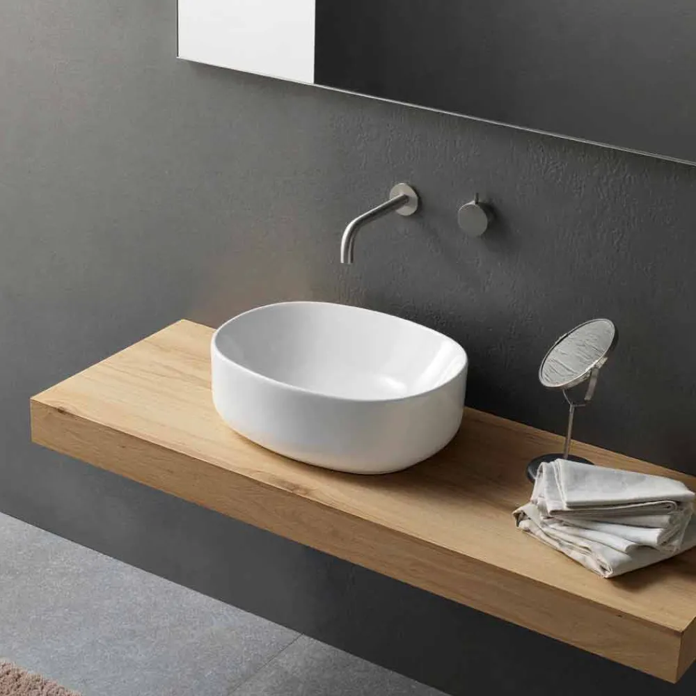 Viadurini Bathroom Keramikwaschbecken-Ovales Arbeitsplattenwaschbecken mit modernem Design aus weißer Keramik - Ventori2