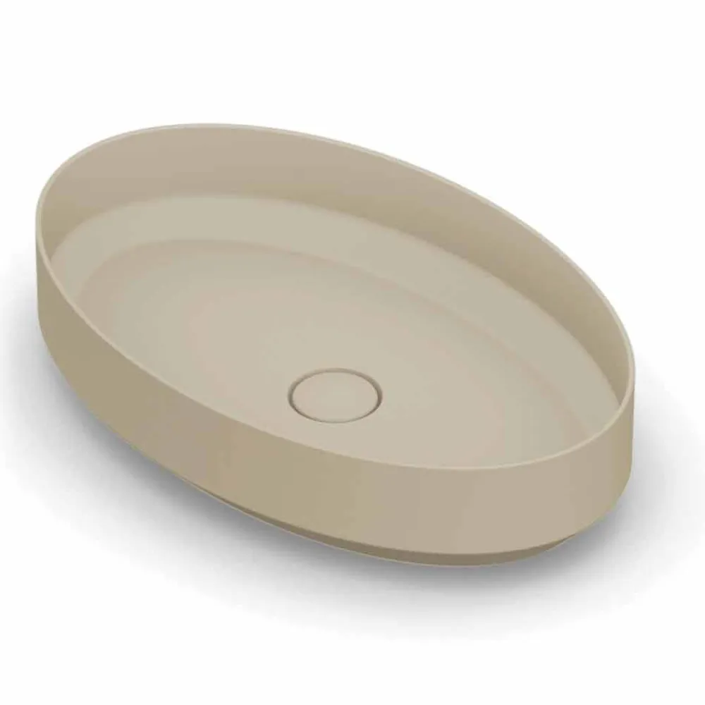 Viadurini Bathroom Keramikwaschbecken-Ovales Aufsatzspülbecken aus Keramik, hergestellt in Italien, Yoel
