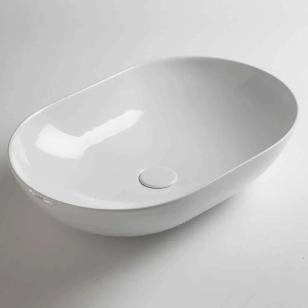 Viadurini Bathroom Keramikwaschbecken-Ovales Aufsatzwaschbecken aus farbiger Keramik Made in Italy - Chain