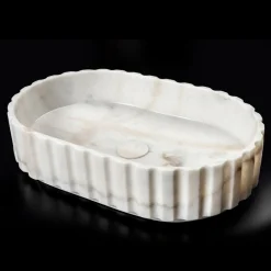 Viadurini Bathroom Steinwaschbecken-Ovales Aufsatzwaschbecken für das Badezimmer aus weißem Marmor – Cunzit