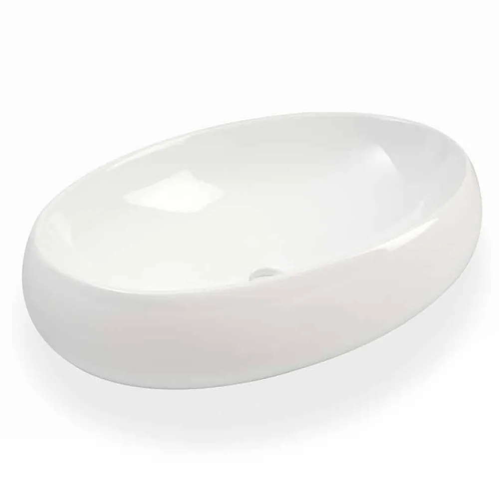 Viadurini Bathroom Keramikwaschbecken-Ovales Aufsatzwaschbecken aus weißer Keramik Made in Italy - Bergen
