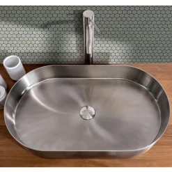 Viadurini Bathroom Metallwaschbecken-Ovales Aufsatzwaschbecken aus Edelstahl in verschiedenen Ausführungen – Anemone