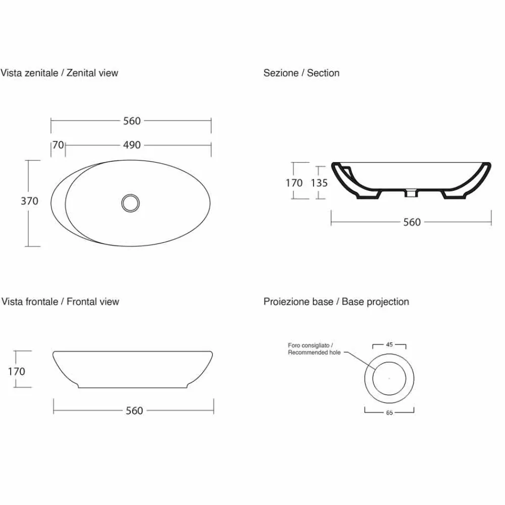 Viadurini Bathroom Keramikwaschbecken-Ovales Aufsatzwaschbecken aus Keramik Made in Italy - Mammut