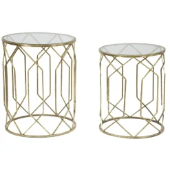Viadurini Living Moderne Couchtische-Paar Couchtische aus Goldeisen mit runder Glasplatte - Etro