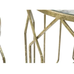 Viadurini Living Moderne Couchtische-Paar Couchtische aus Goldeisen mit runder Glasplatte - Etro