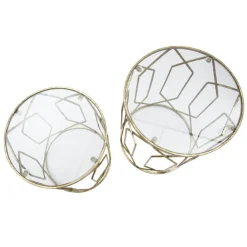 Viadurini Living Moderne Couchtische-Paar Couchtische aus Goldeisen mit runder Glasplatte - Etro