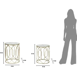 Viadurini Living Moderne Couchtische-Paar Couchtische aus Goldeisen mit runder Glasplatte - Etro