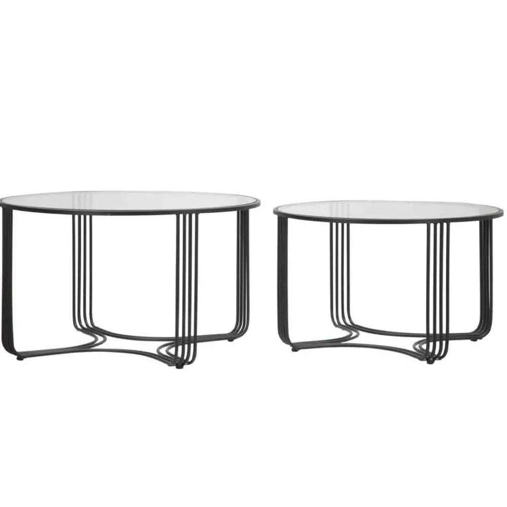 Viadurini Living Moderne Couchtische-Paar moderne runde niedrige Couchtische aus Glas und Eisen - Mirna