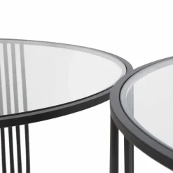 Viadurini Living Moderne Couchtische-Paar moderne runde niedrige Couchtische aus Glas und Eisen - Mirna