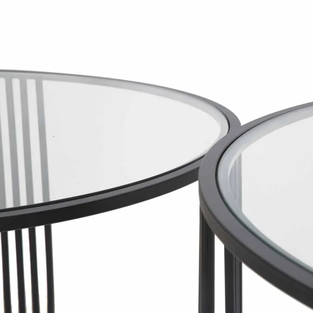 Viadurini Living Moderne Couchtische-Paar moderne runde niedrige Couchtische aus Glas und Eisen - Mirna